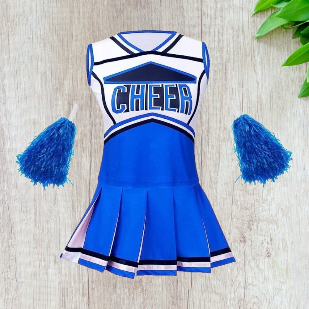 Girls Cheerleader Cute Uniform Outfit, 5T (Light Blue)